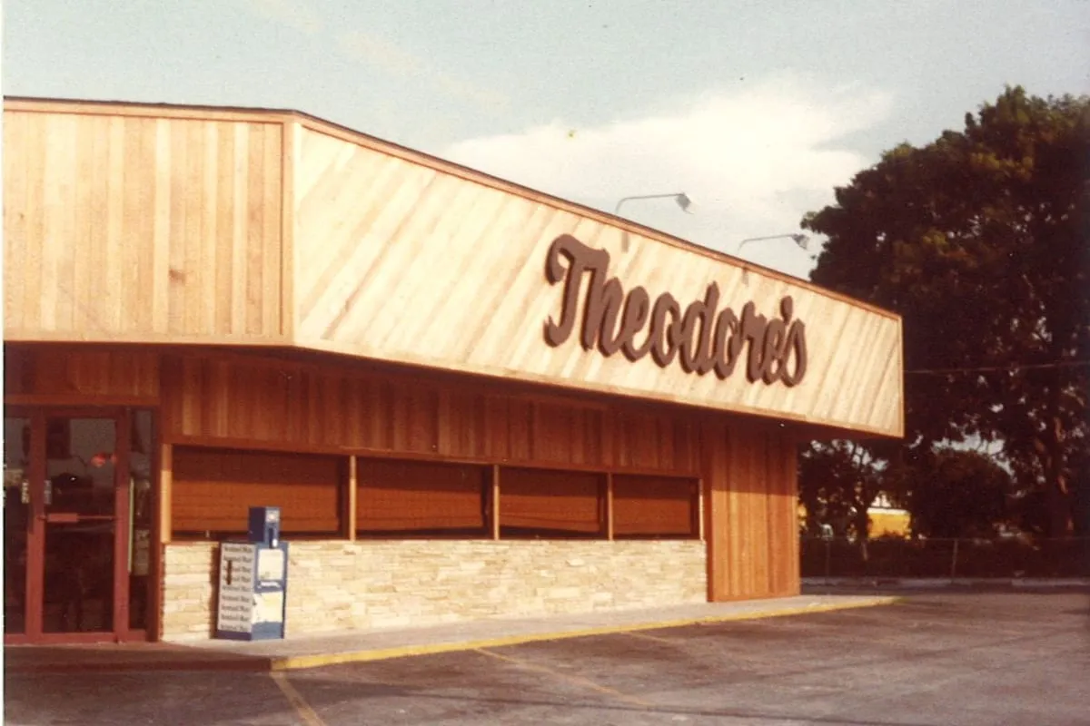 Theodore's on East Colonial Drive in Orlando, cedar siding and the script sign, the family's first Florida restaurant